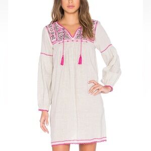 Ulla Johnson Mira Embroidered Beige and Pink Dress linen boho size 8